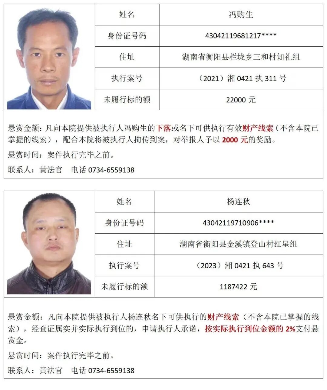 这18人你认识吗？ 有线索请速举报！衡阳县人民法院执行悬赏公告（2025年第二期）